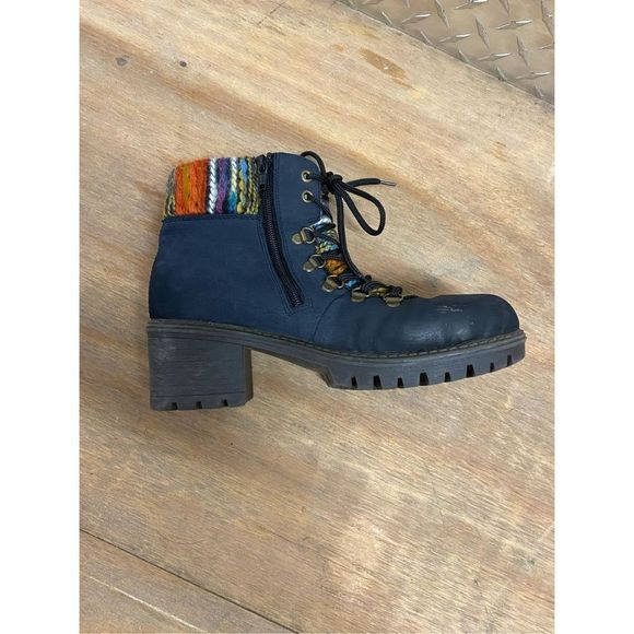 Rieker Knitted Cuff -Tex Warmlined Navy Ankle Boots, EU 37 / US 6.5, MP $112 - Picture 2 of 15